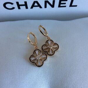 Gold and Silver Clover Cleef PINK STONE Earrings